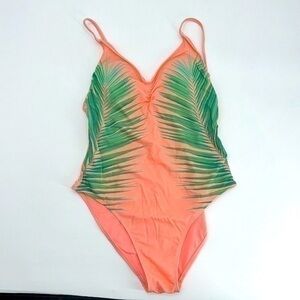 UEC Xhileration Palm leaf, peach colored one piece bathing suit large